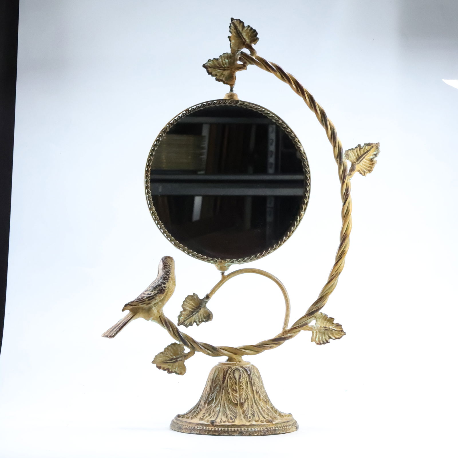 Country French Cast Iron Decorative Vanity Dresser Mirror with Bird Figure 19.5 in. height (1 of 20)