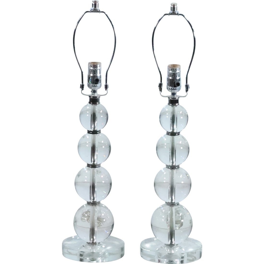 Pair Mid-Century Modern Stacked Crystal Glass Balls Table Lamps 24.25 in. overall height (1 of 20)