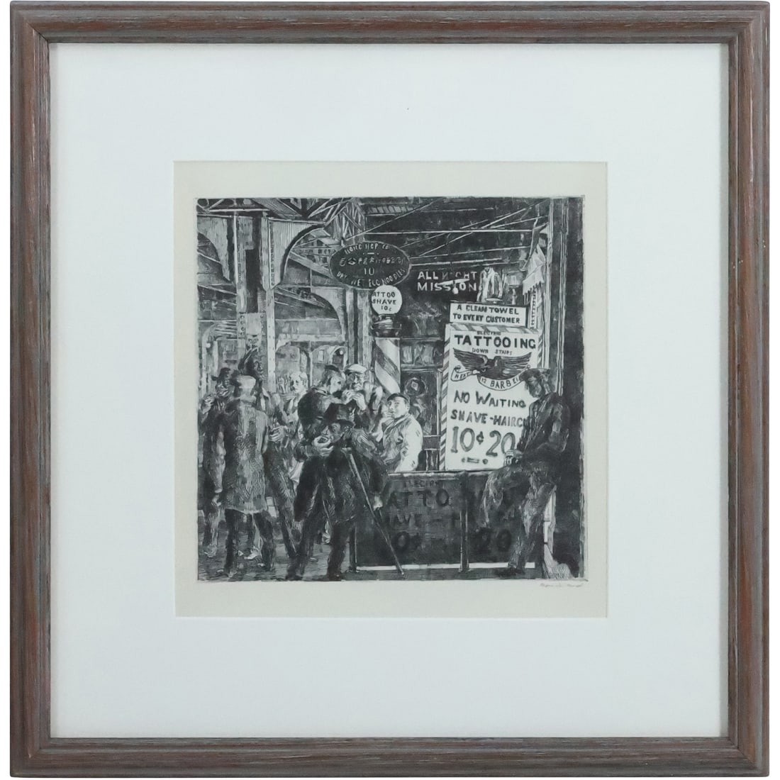 Framed PRINT after Reginald Marsh, Tattoo Haircut Shave (1 of 20)