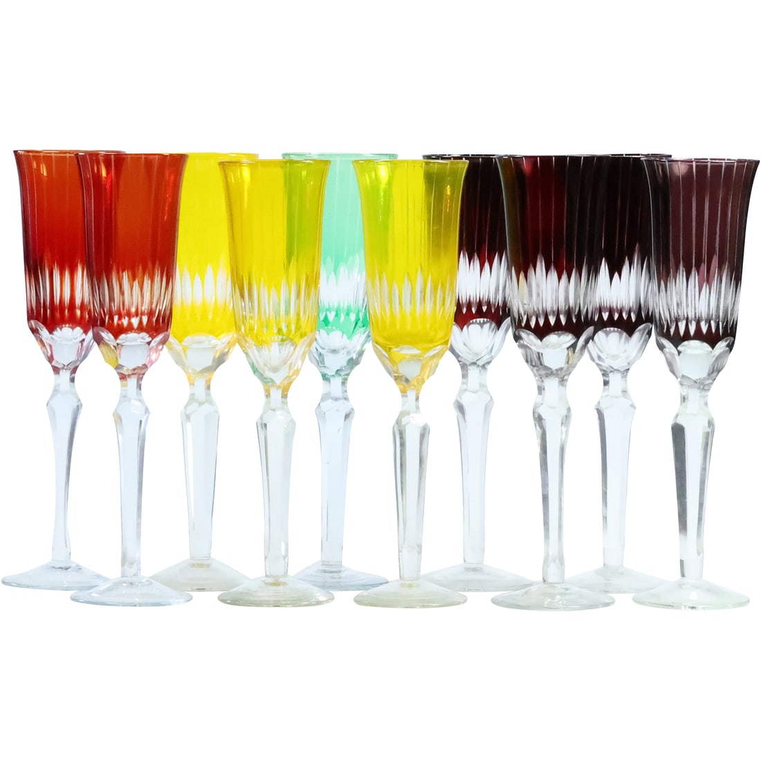 10 Colored Crystal Glass Champagne Glasses in 4 Different Colors (1 of 20)