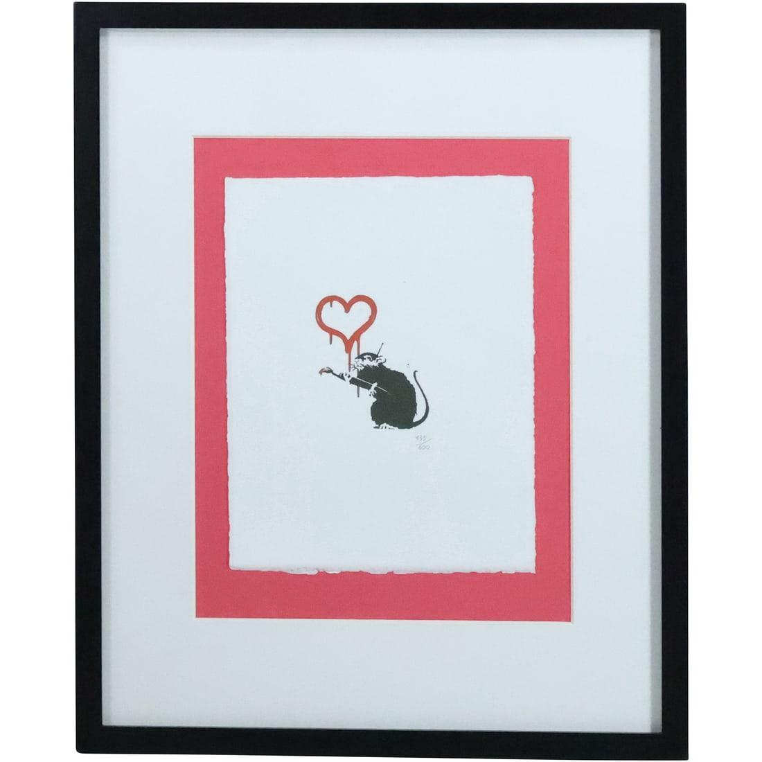 Banksy "Love Rat" Limited Edition Lithograph #439/600, Framed: Banksy "Love Rat" Limited Edition Lithograph #439/600, Framed. size: 11 x 8.5, 21 x 17 outside frame
