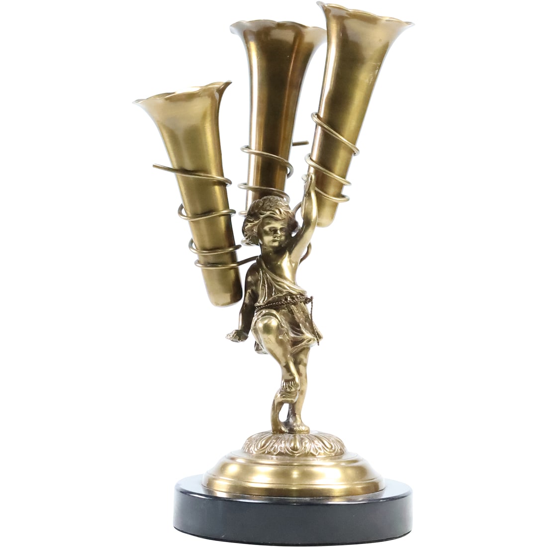 19th C. Victorian Brass Figure 3-Vase Epergne 11 inches height x 6 in. wide (1 of 19)