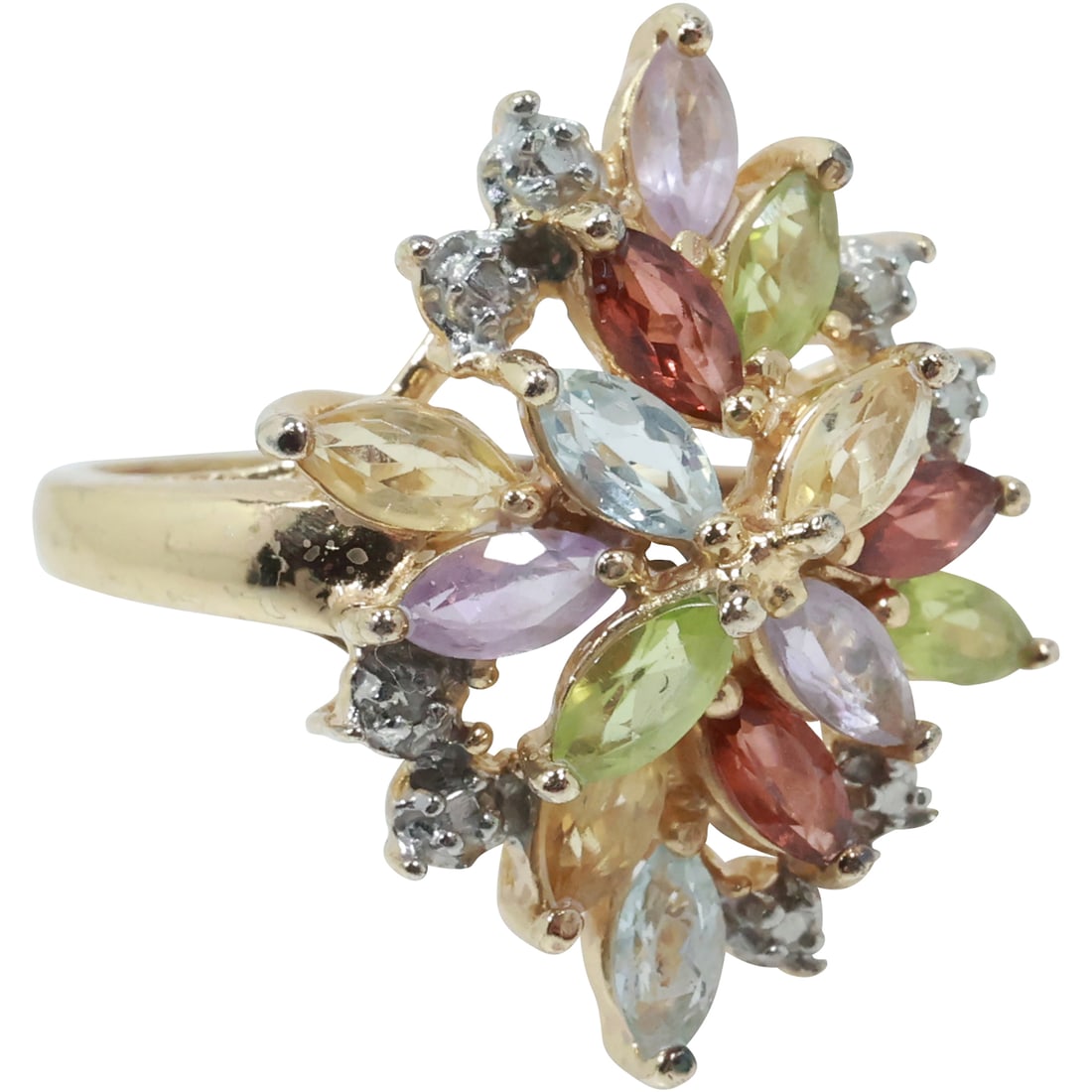 Fancy Multi Gemstones Ring Size 8.5 Purple Amethyst, Peridot, Garnets, Citrine, Blue Topaz, White (1 of 19)