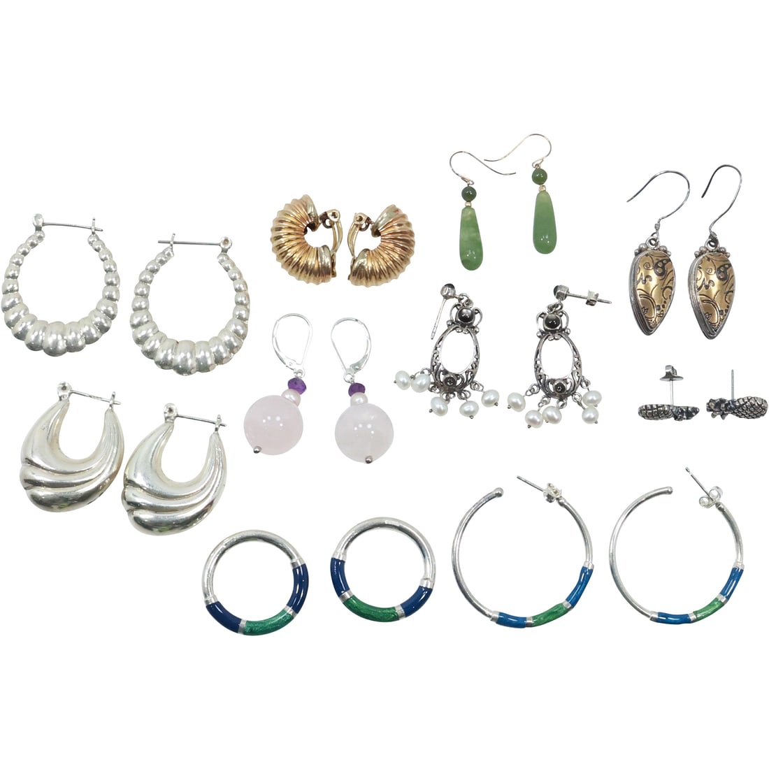 10 Assorted Pairs Earrings: Sterling Pineapples; Sterling Wave Hoops, .925 Sterling Hoops; .925 (1 of 19)
