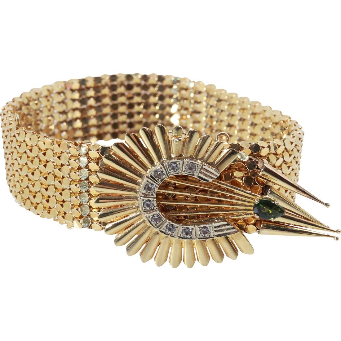 Exquisite Roaring 20s Art Deco 18K GOLD Bracelet with 9 Clear Spinels, Pear Shape Emerald (1 of 20)