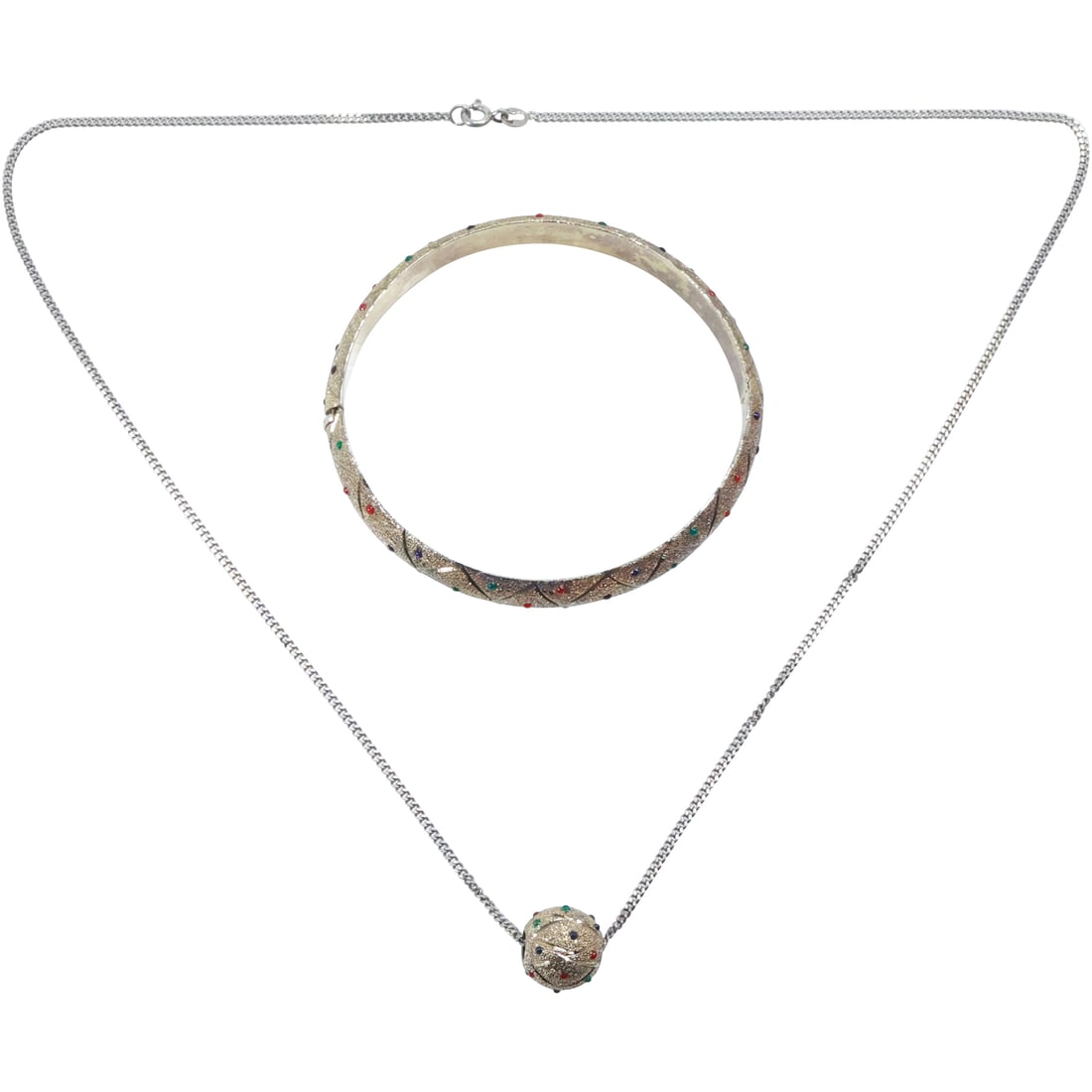 .925 Sterling Silver Vermeil Bead with Multi Color Stones Matching .925 Multi Color Stones Bangle (1 of 20)