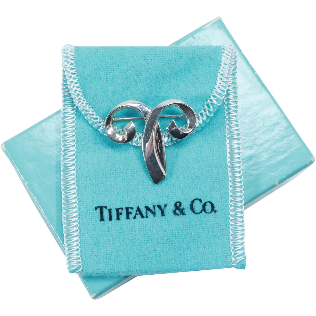 TIFFANY & CO .925 Sterling Silver PALOMA PICASSO Pin / Pendant AIRES, Fabric Pouch, Box: TIFFANY & CO .925 Sterling Silver PALOMA PICASSO Pin / Pendant AIRES, Fabric Pouch, Box.