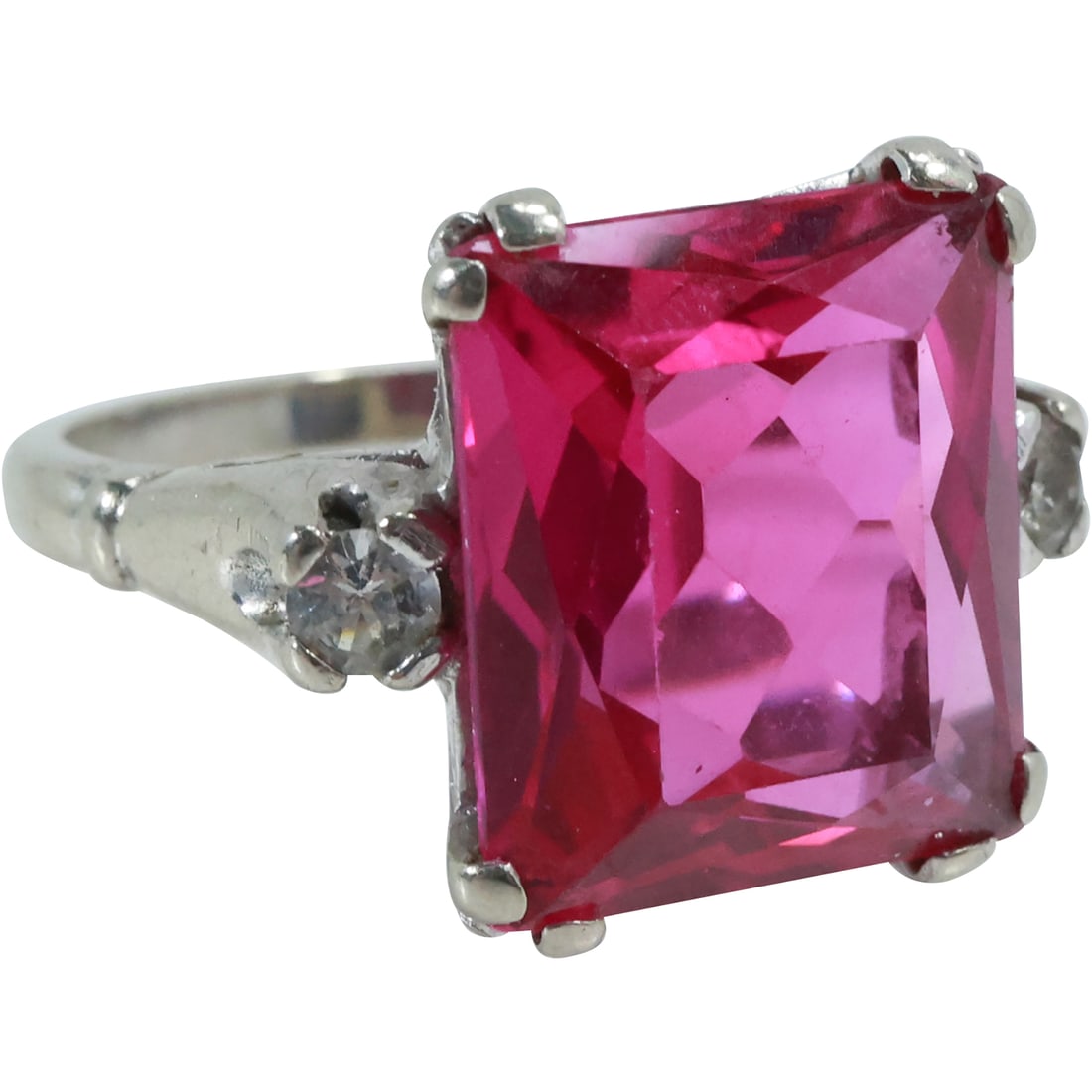 10K GOLD with 2 Clear Spinels with Large Pink Topaz Ring Size 8 (1 of 17)