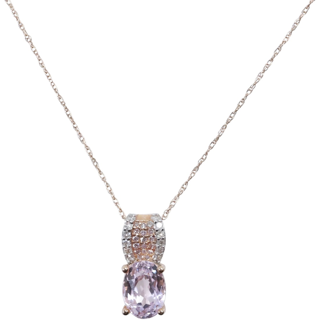 10K GOLD Pink Tourmaline ROSE GOLD & 29 DIAMONDS Pendant on 10K ROSE GOLD Chain (1 of 20)