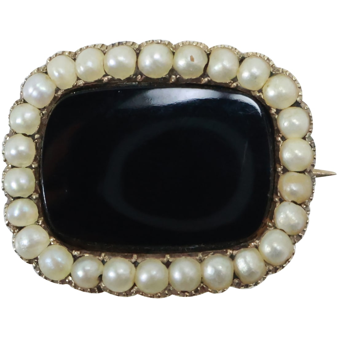 14K GOLD Early 19th C. Black Onyx with Seed Pearl Frame Pin, Oct. 8, 1838, 1.7 dwt., 3/4 in. x 5/8 (1 of 17)
