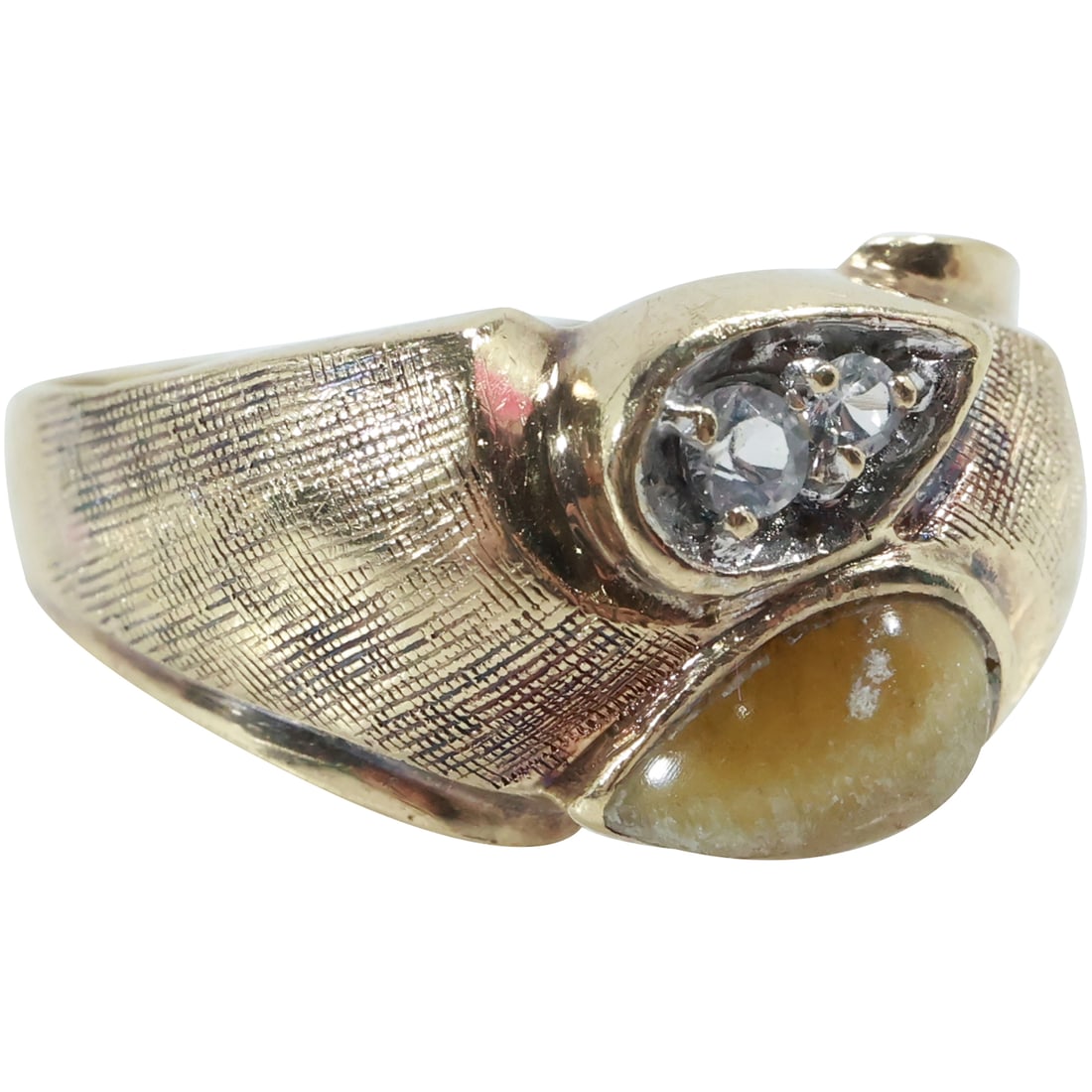 10K GOLD with Tiger's Eye and Clear Spinels Men's 1940s Ring Size 10, 2.9 dwt., 7/8 in. x 1/2 in. (1 of 19)