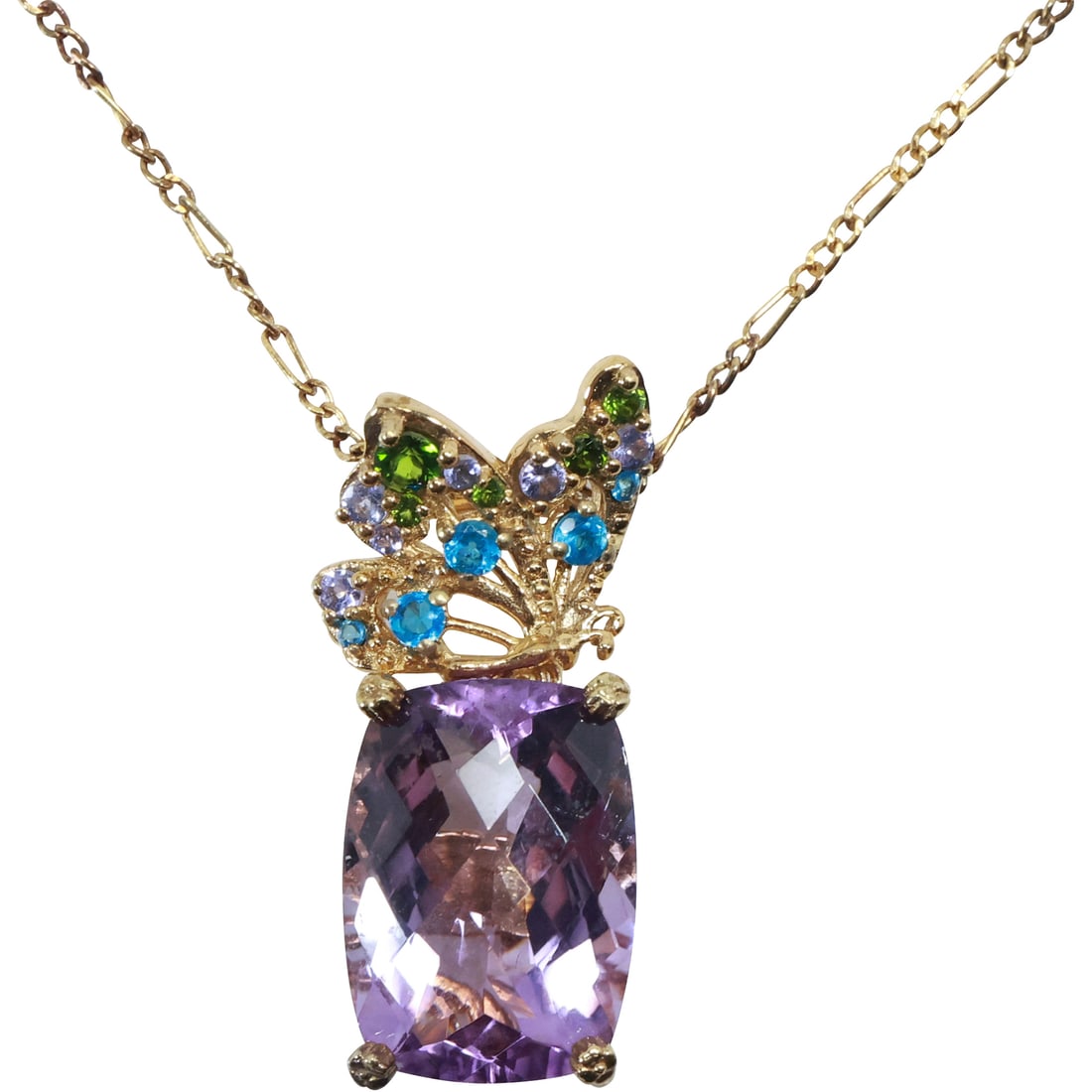 TJC .925 GP Sterling Silver Butterfly Pendant Large Purple Amethyst, Multi Color Stones Necklace (1 of 18)