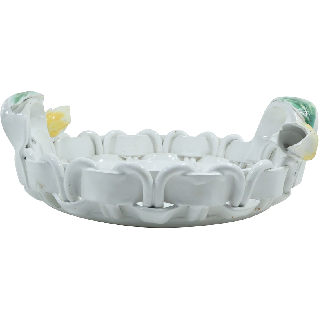 Vietri Italy Fine Ceramic Round Serving Platter with Handles Tulip and Leaf 13 in. diameter (1 of 18)