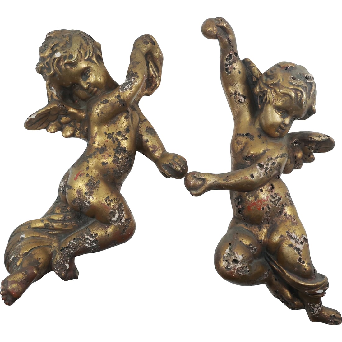 2 Winged Cupid Figurative Wall Hangings in Gold Finish, Hard Plaster Composition, Right & Left Sides (1 of 20)