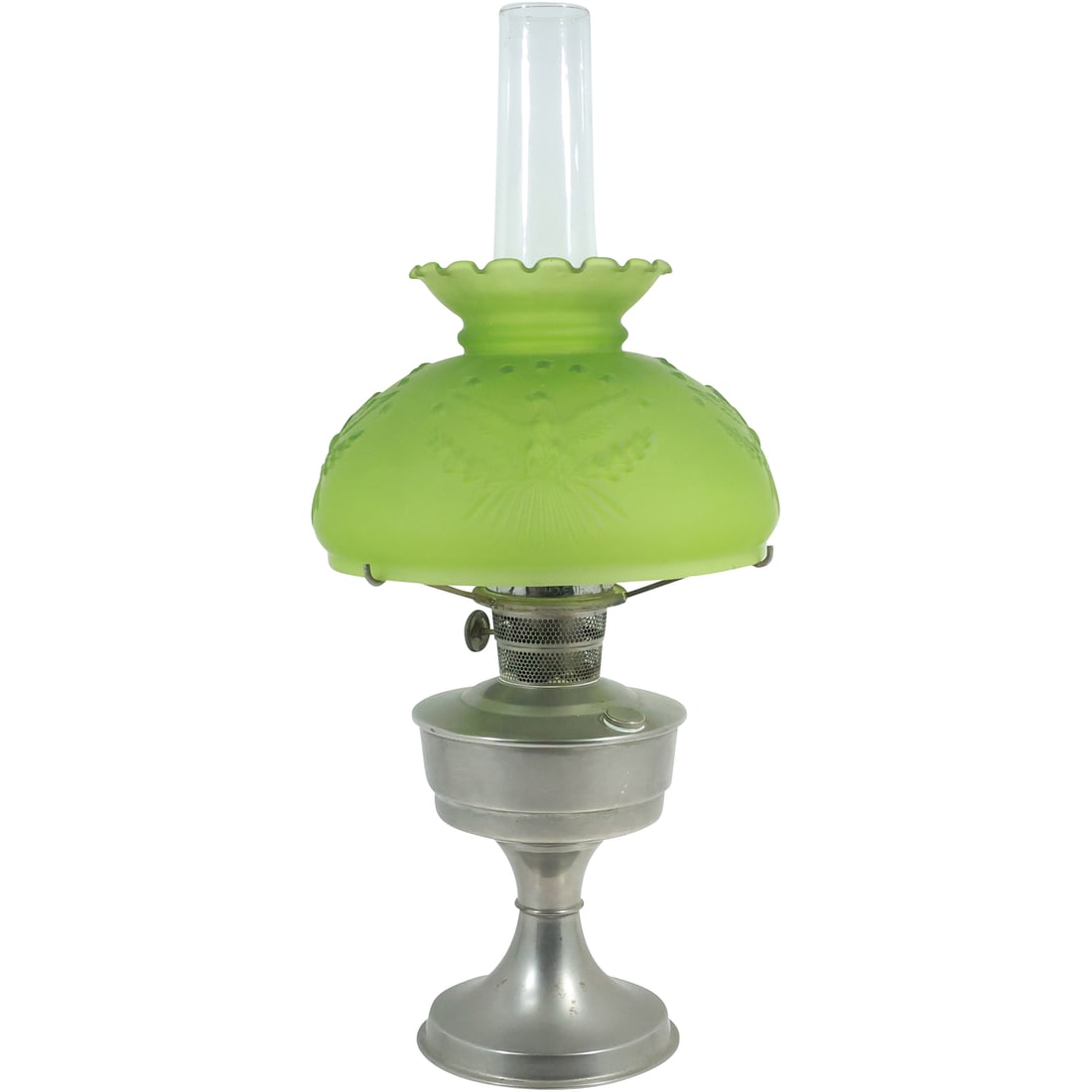 Antique Aladdin Metal Base Oil Lamp with Green Glass Shade American Eagle Embossed (1 of 19)