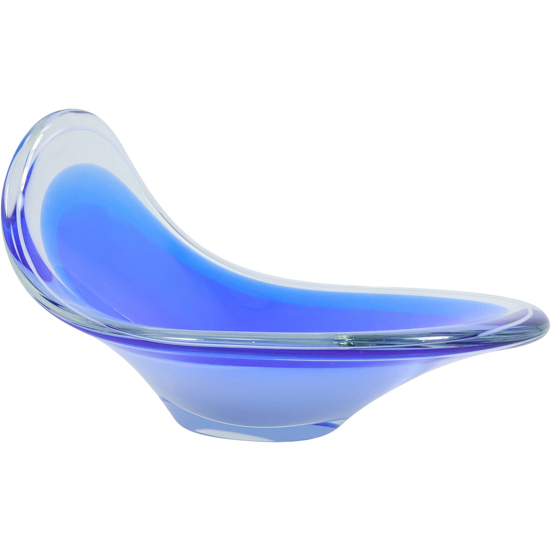 Signed Flygsfors Coquille Paul Kedelv Swedish Large Blue Art Glass Bowl 7 in. x 12 in.: Signed Flygsfors Coquille Paul Kedelv Swedish Large Blue Art Glass Bowl 7 in. x 12 in. size: 7x12