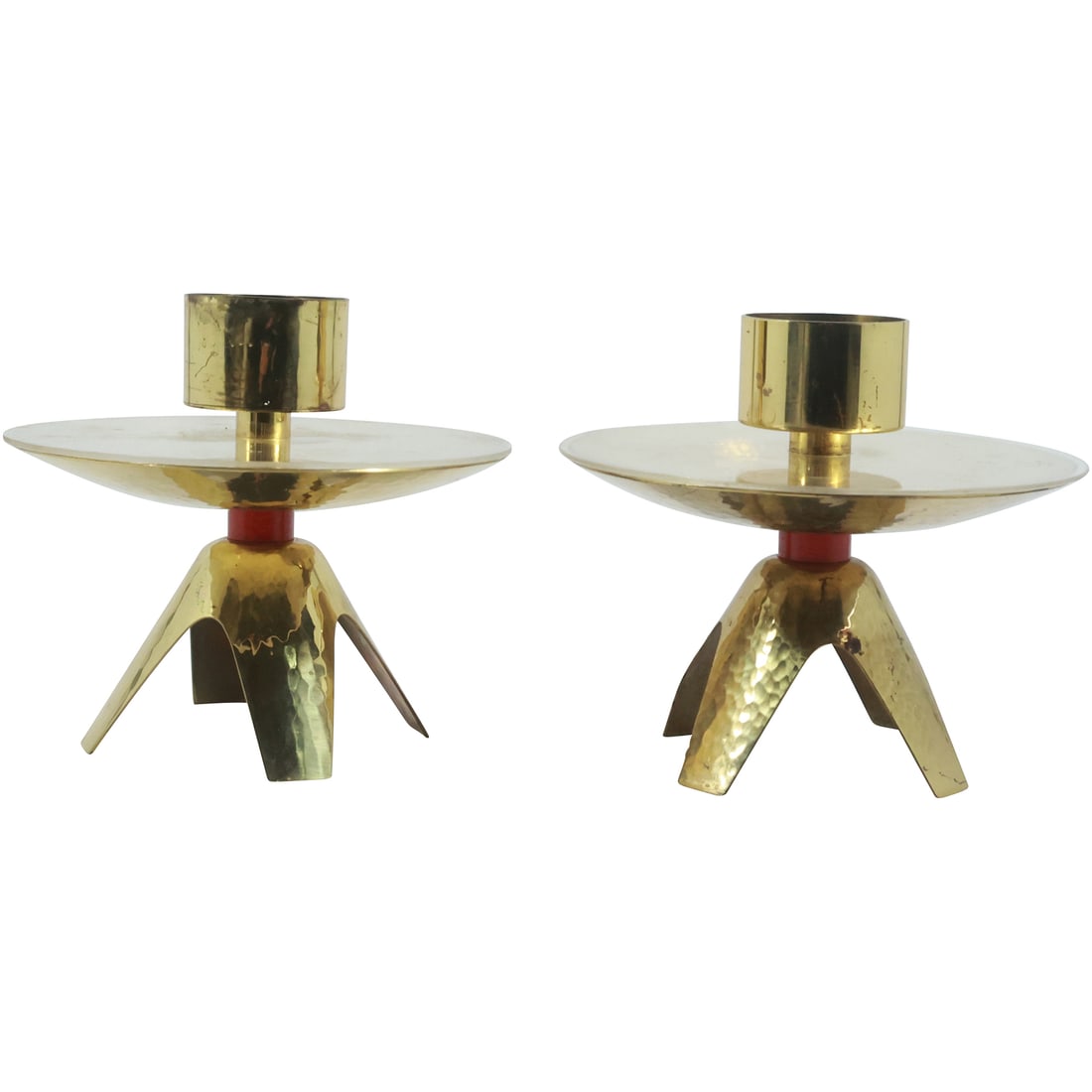 Pair Mid-Century Modern Danish Design Stylish Brass Candle Holders 6.5 in. x 7 in. (1 of 19)