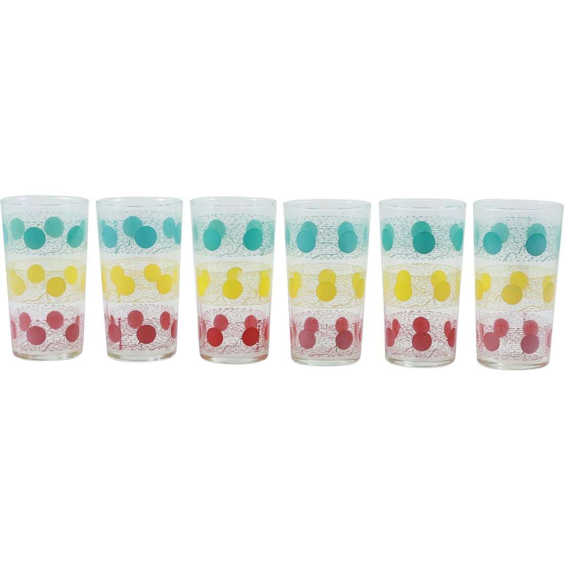 6 Vintage 3-Colors "Balloons" Drinking Glasses Barware Mid-Century Modern (1 of 13)