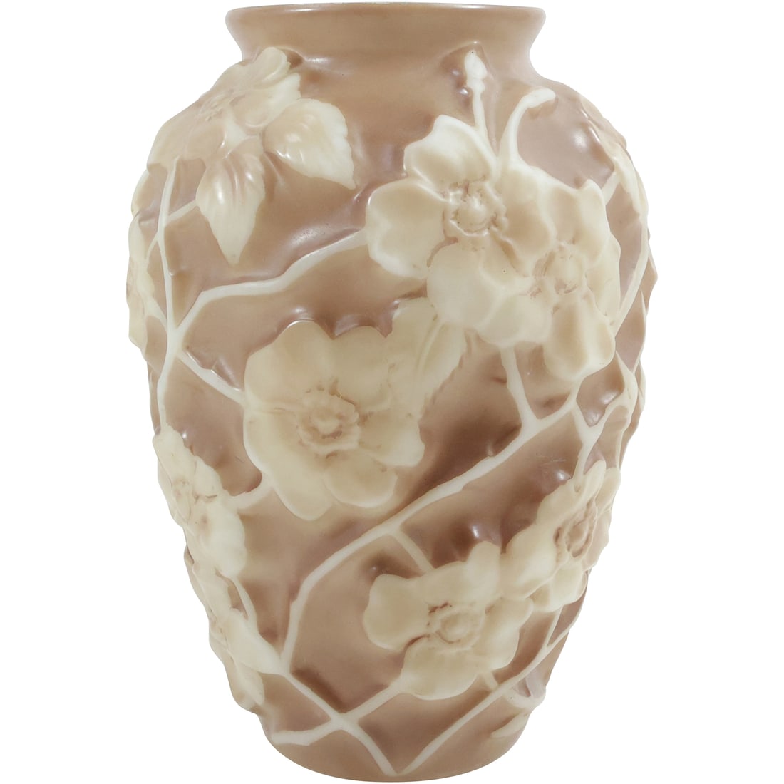 Vintage Phoenix Consolidated Glass Vase with Embossed Flowers 10.5 in. height x 7 in. (1 of 17)