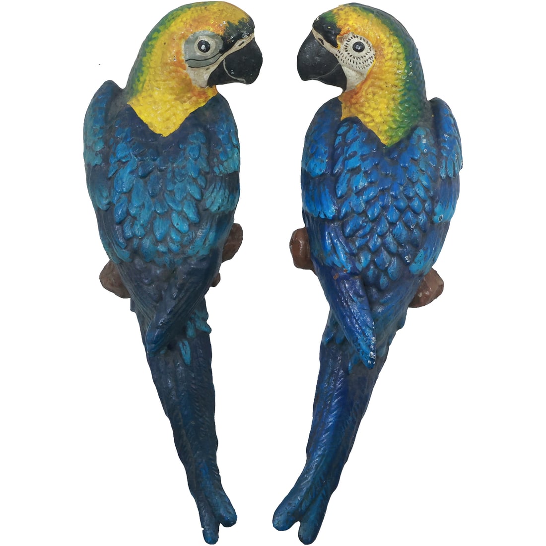 Vintage Pair of Cast Iron Wall Hanging Parrots Figurative Wall Pockets 14.5 in. length, orig. paint (1 of 15)