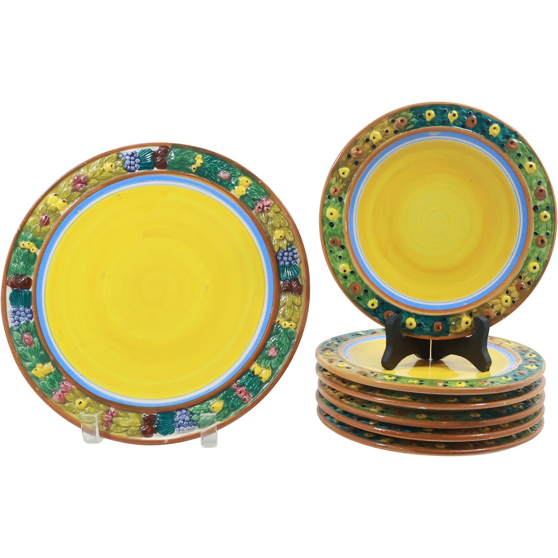 Italian Ceramic Round Yellow Platter with 6 Matching Luncheon Plates (1 of 20)