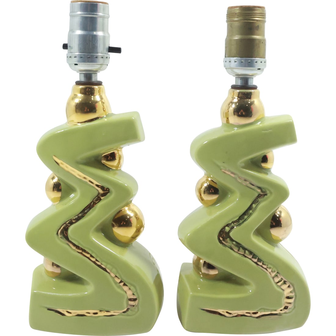 Pair Mid-Century Modern Ceramic Atomic "Zig-Zag" Boudoir Lamp Bases 10.75 in. height x 4.5 in. wide (1 of 20)
