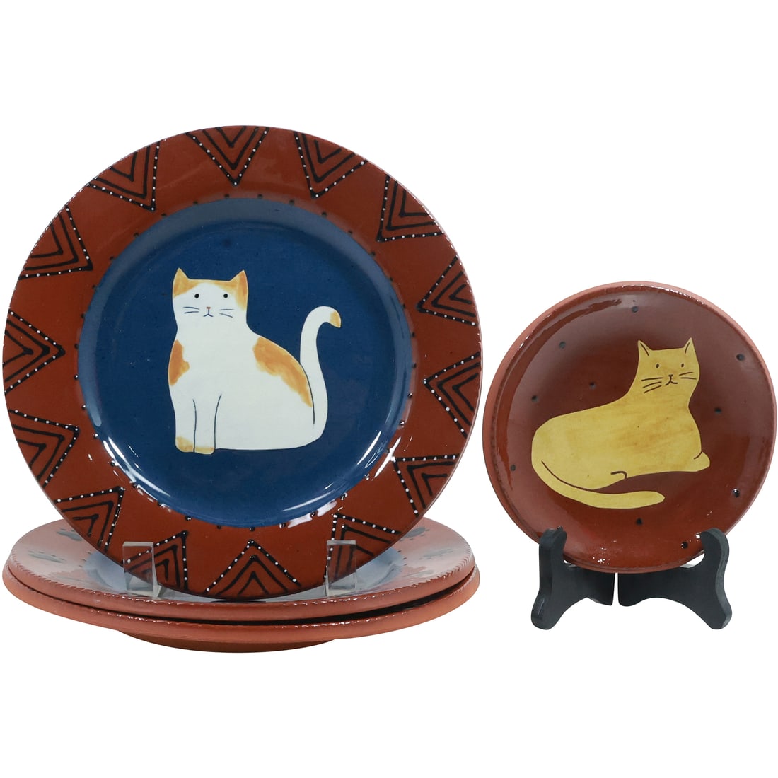 [4] Assorted Redware Pottery Glazed CAT Plates (1 of 19)