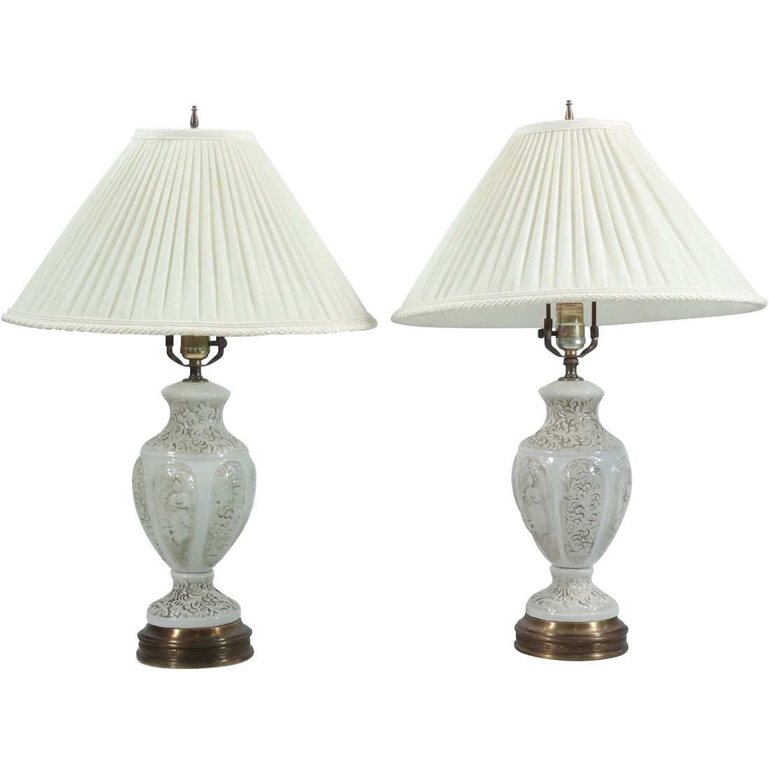Matched Pair White Porcelain Table Lamps with Shades (1 of 20)