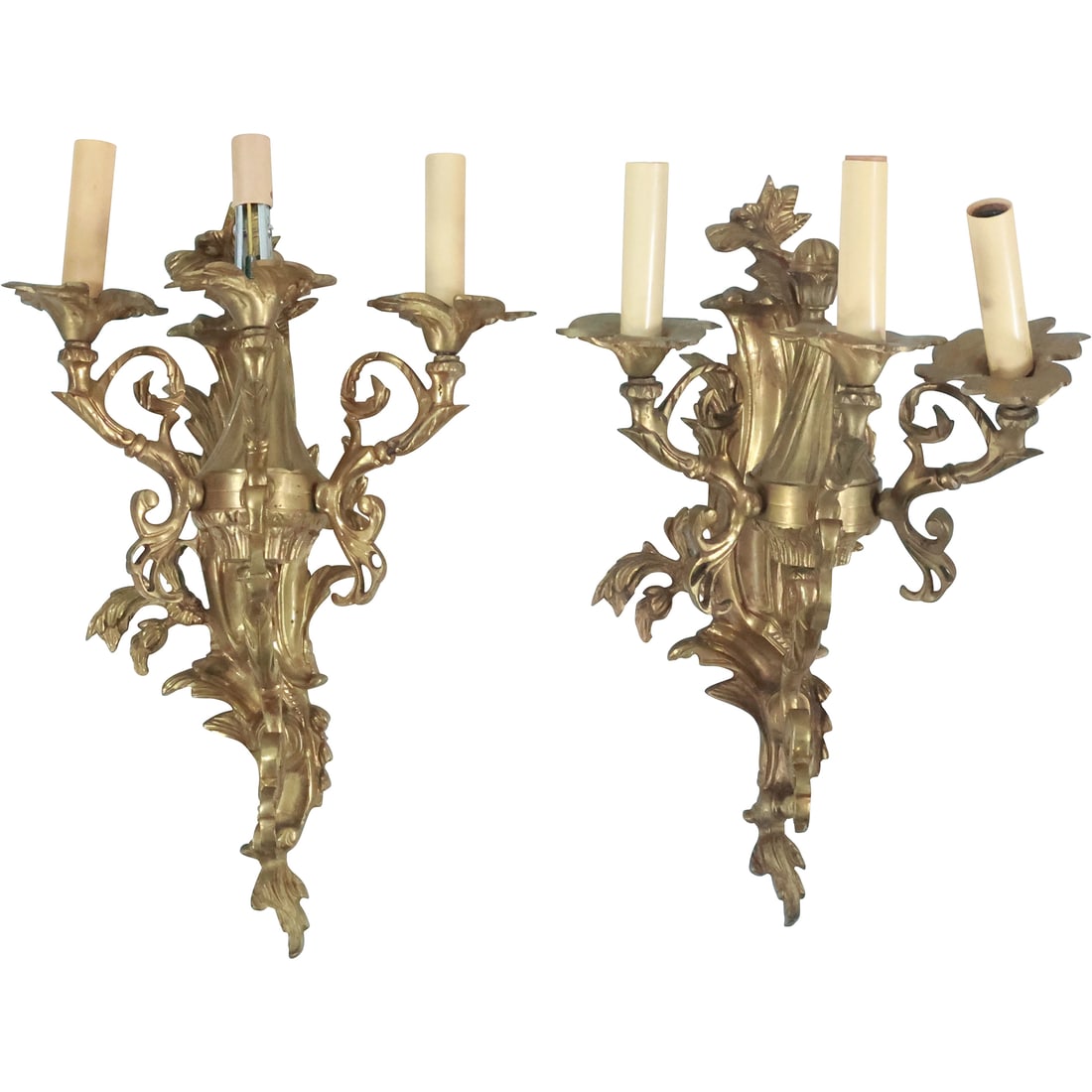 Pair Ornate French Louis XV Style Cast Bronze Electric 3-Light Wall Sconces 18.5 in. x 11 in. (1 of 18)