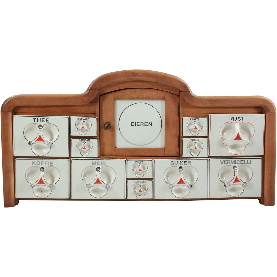 Circa 1930s Dutch Hanging Spice Rack Apothecary Cabinet Wood Case with Porcelain Drawers (1 of 20)