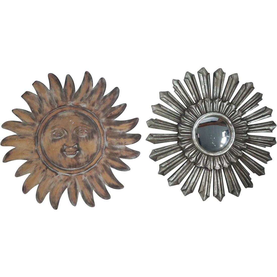 Mid-Century Modern Design Silver Tone Finish Starburst Wall Mirror & Metal Sun Wall Plaque (1 of 20)