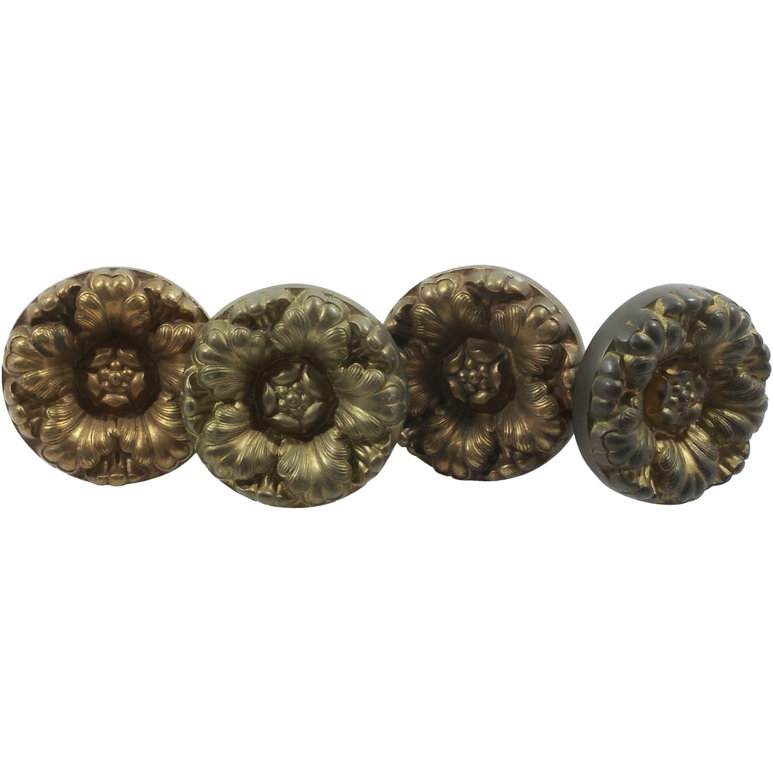 [4] 19th C. Brass Curtain Tie Backs Flower Form Rosette 5.75 in. x 3.5 in. (1 of 19)