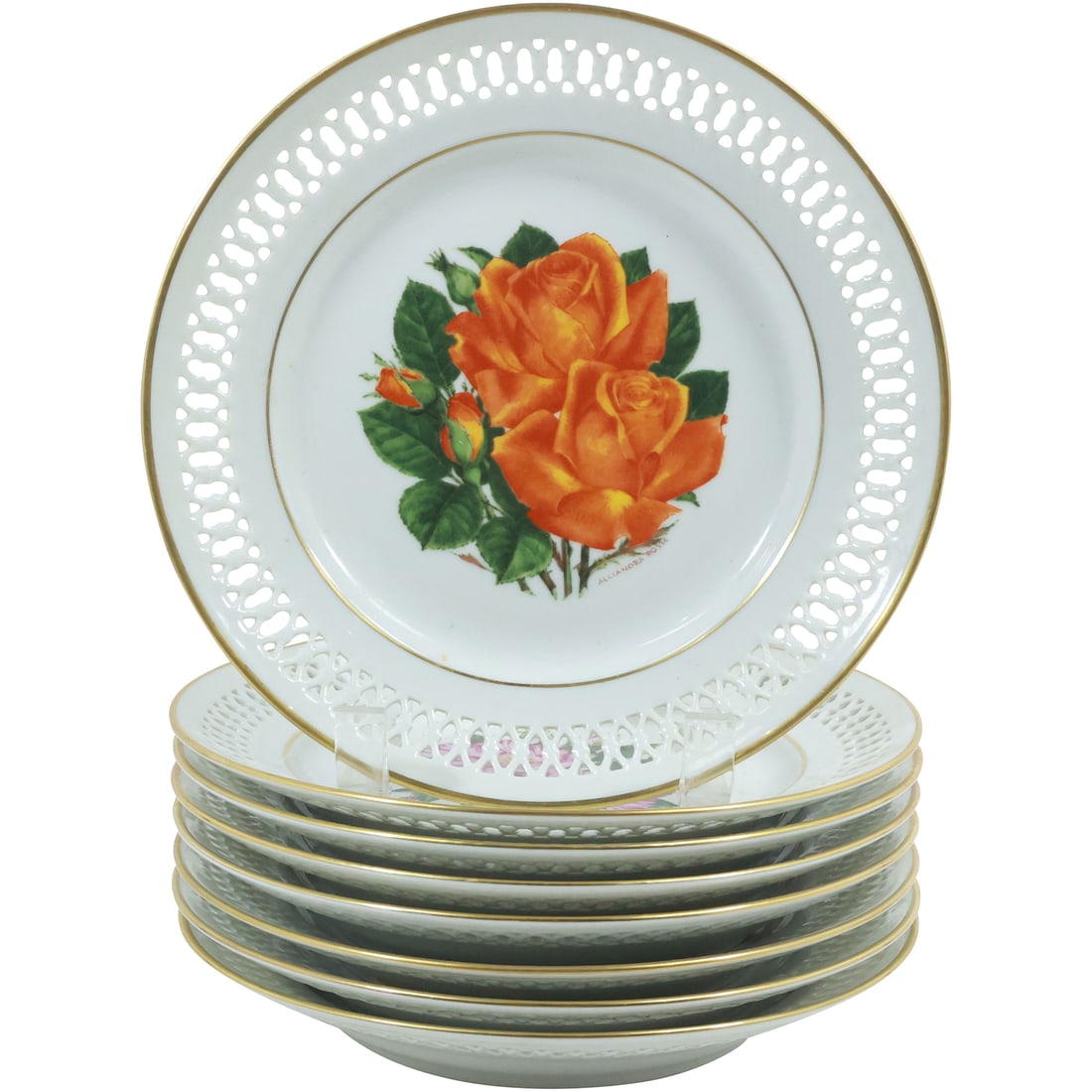 8 Assorted Bing and Grondahl Rose Flower Cabinet Plates Fine Porcelain 8.5 in. diameter (1 of 19)