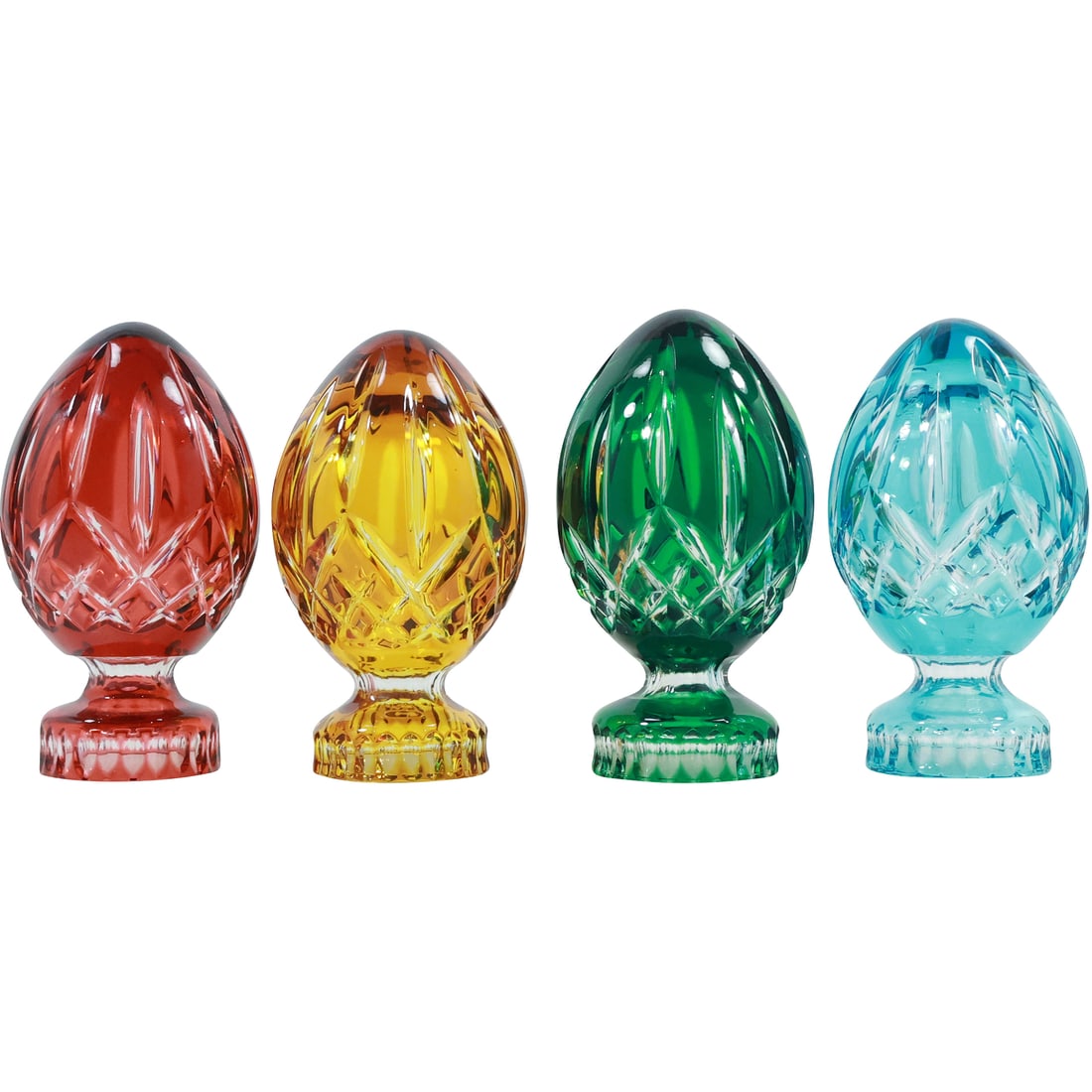 4 Multi Colors Signed WATERFORD Egg on Pedestal Paperweights 5 in. height x 2.5 in. wide (1 of 20)