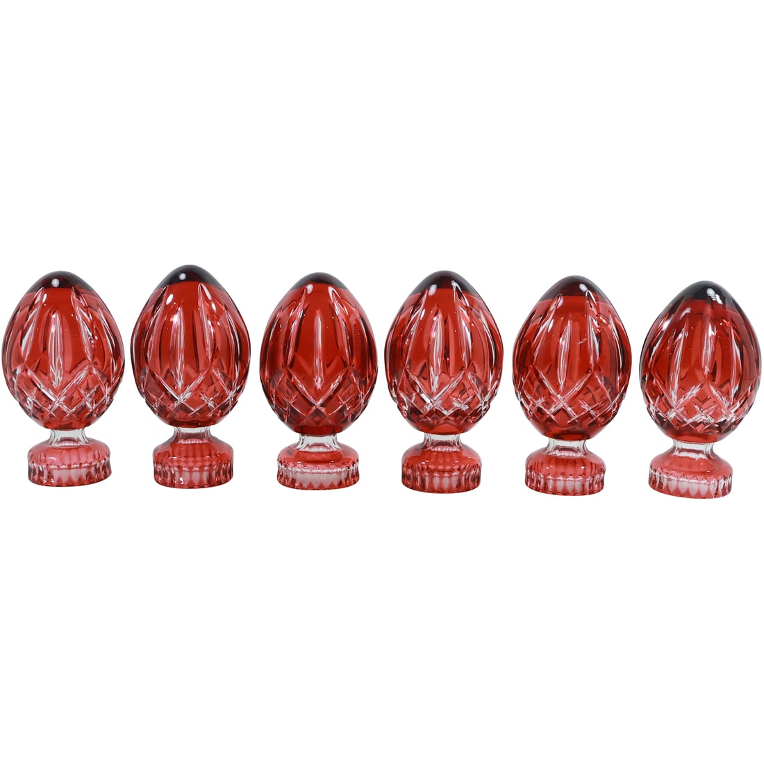 6 Matching Signed WATERFORD Ruby Glass Egg on a Pedestal Paperweights (1 of 15)