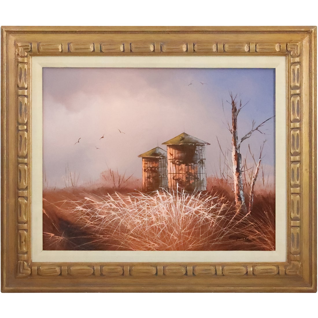 Signed F Price, 20th C. Oil on Canvas Painting Barn Silos in Landscape, Framed (1 of 20)