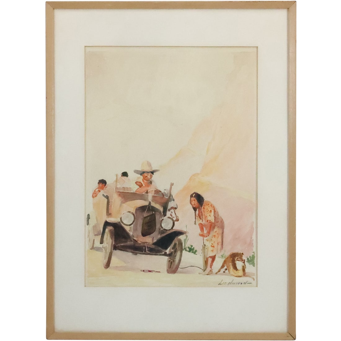 Lee Hutton, Vintage Watercolor Painting Illustration Art, Western American Figures, Jalopy Car (1 of 20)