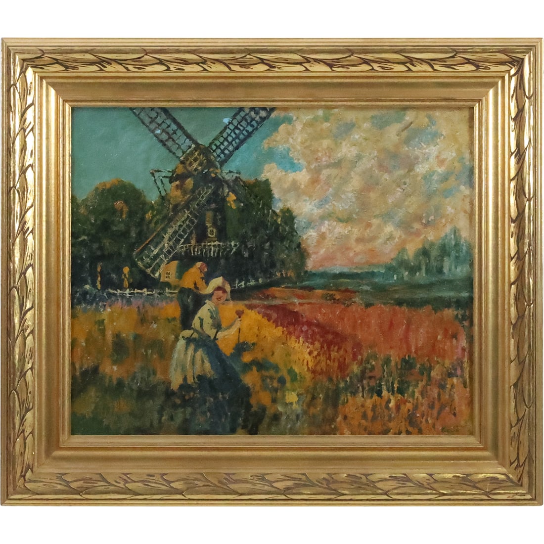 Signed Ellis, Quality Impressionism Dutch Landscape with Windmill and Figure, Framed (1 of 20)