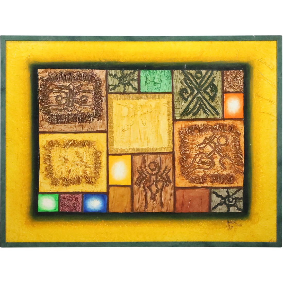 Signed Luis BD, 20th C. Oil Painting Abstract Squares, Framed (1 of 20)