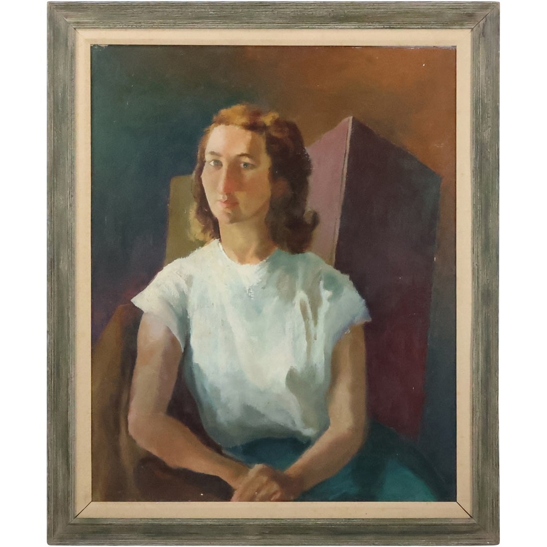 Townsend S Howe, Rahway NJ, Oil on Board Painting, Portrait Woman in White Blouse, Framed (1 of 20)