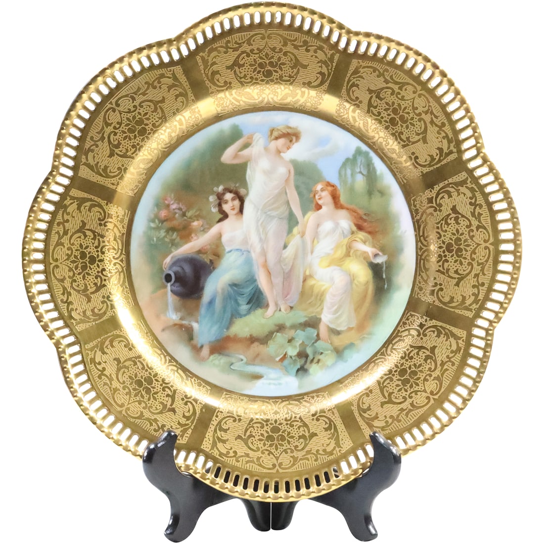 Bavaria Schumann Fine Porcelain Cabinet Plate Three Graces Hand Painted, Gold Border, 11 in. (1 of 20)