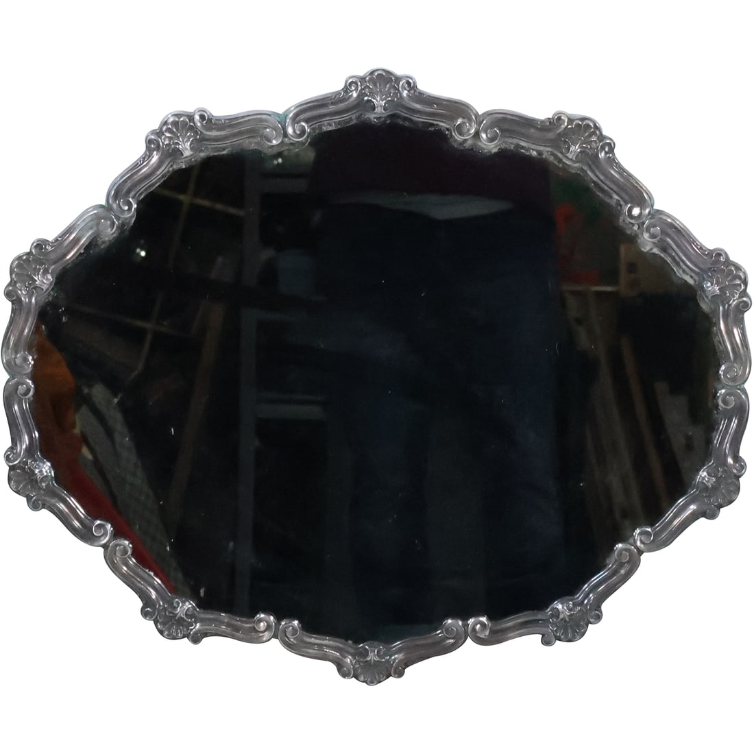 marked 925 Silver Rimmed French Victorian Shaped Mirror Dresser Tray 18.25 in. x 22.25 in. (1 of 20)