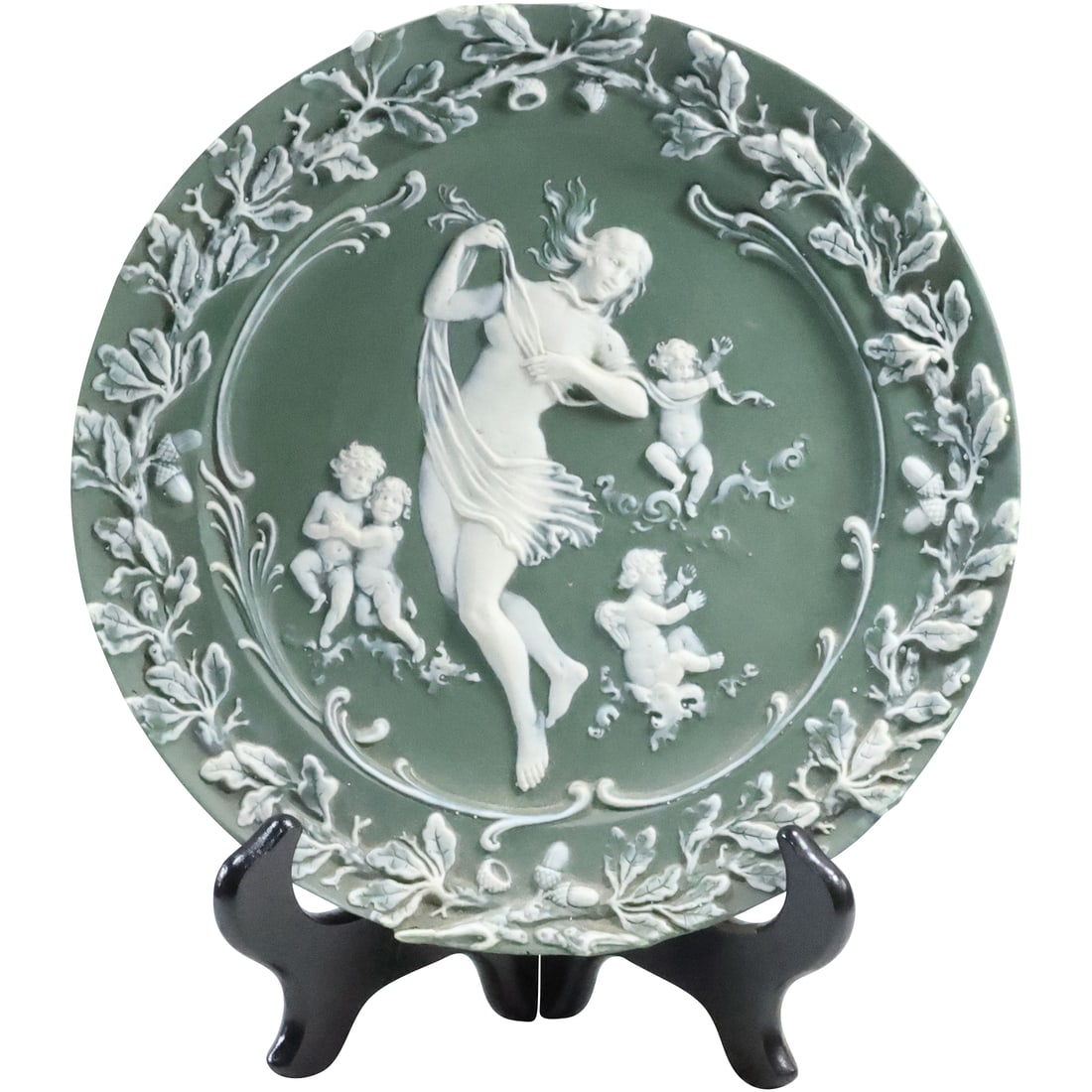 Green & White Jasperware Cabinet Plate Maiden with Cupid Figures 8.25 inches diameter (1 of 20)