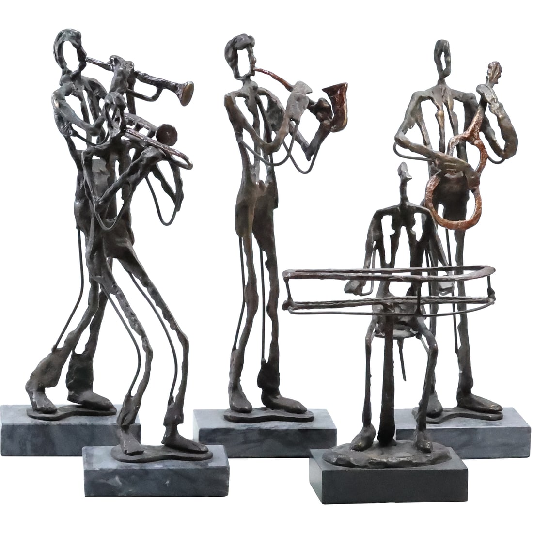5 Pieces Bronze Modernism Sculptures Musicians Band Figures 9,5 in. to 13.25 in. heights (1 of 20)