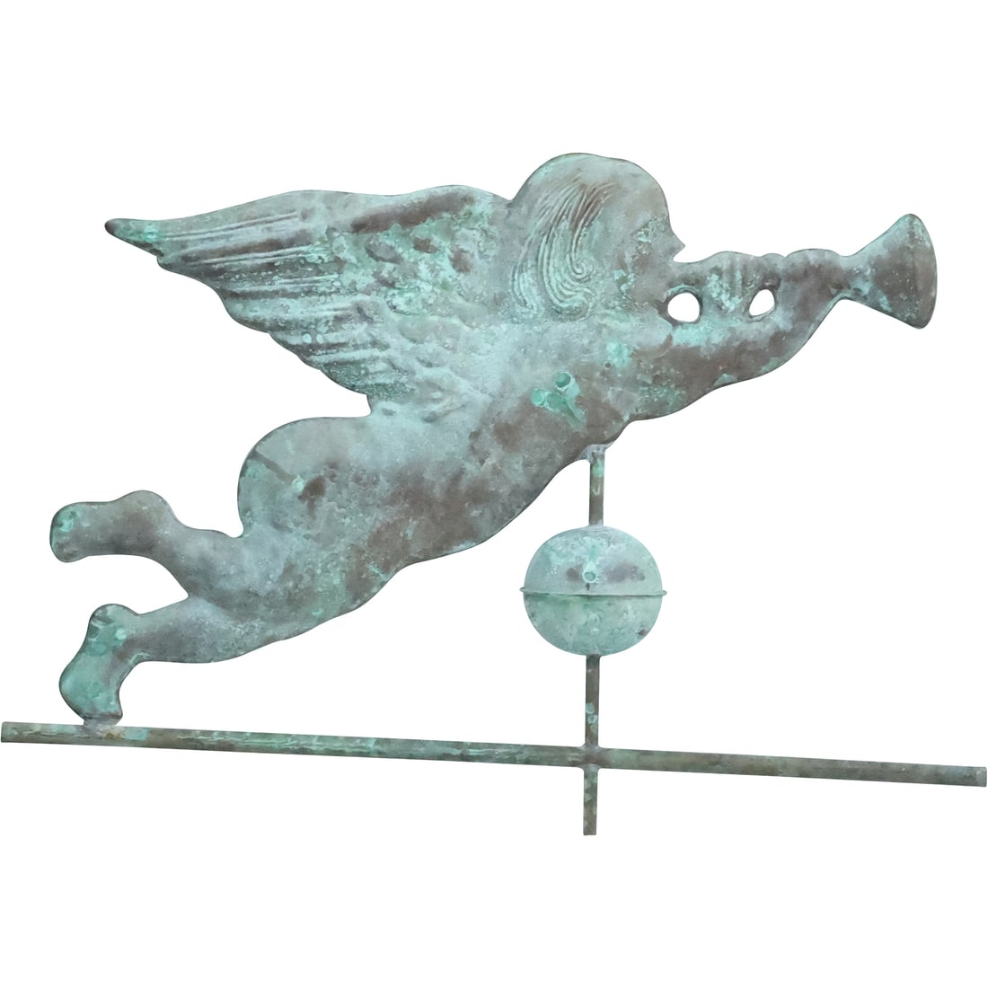 Copper Cupid Blowing Horn Full Bodied Weather Van Top 20.5 in. height x 29 inches length (1 of 20)
