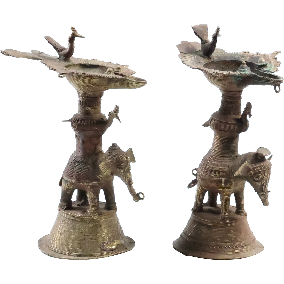 2 Dhokra Art Bronze Elephant Figurative Oil Lamps7.5 inches height (1 of 20)