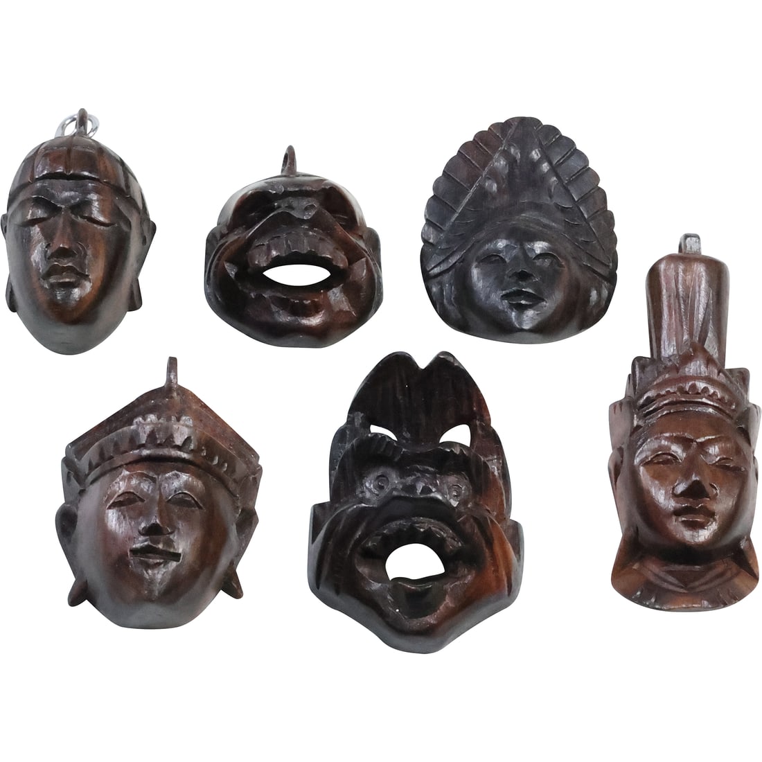 6 Assorted Carved Teakwood "Face" Small Wall Plaques (1 of 20)