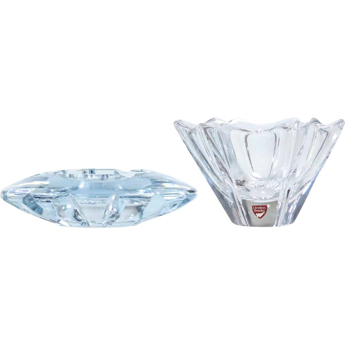 [2] ORREFORS Swedish Glass Vase and Glass Ashtray: [2] ORREFORS Swedish Glass Vase and Glass Ashtray. size: (1 x 7), (3.5 x 5.5)
