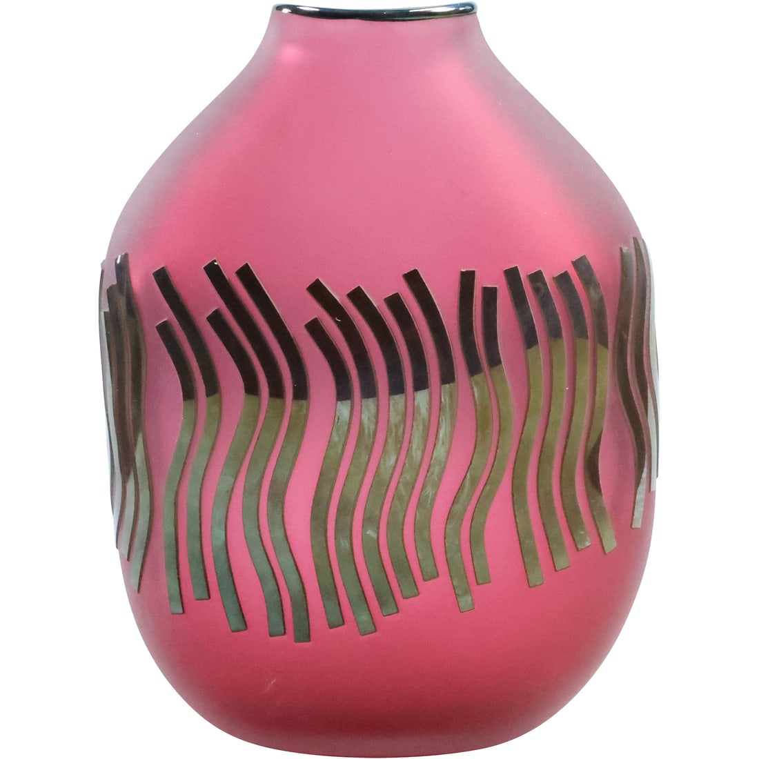 Mid-Century Modern Pink Art Glass Vase with Silver Abstract Lines 6.5 in. height (1 of 20)