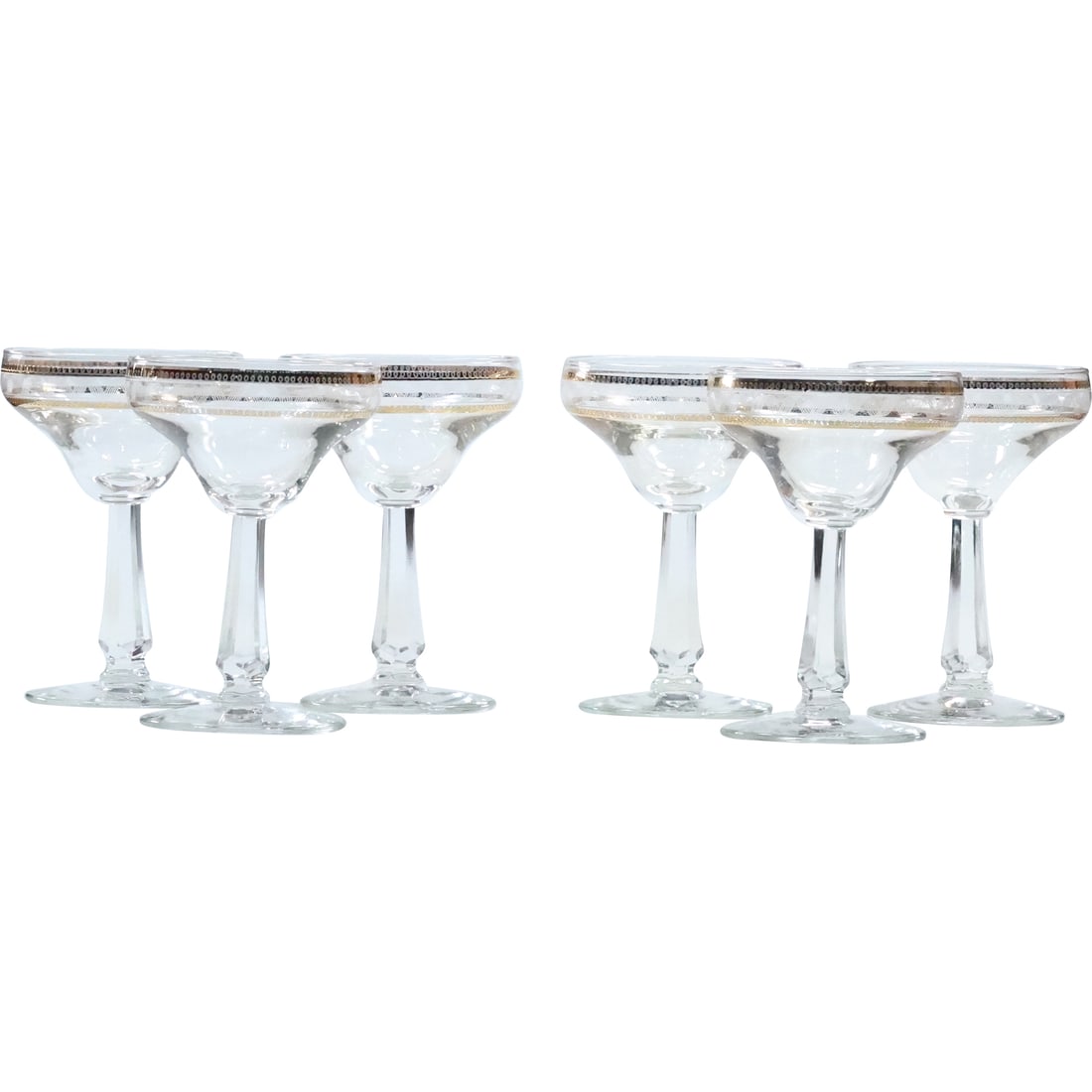 6 Finely Etched with Gold Rims Crystal Glass Champagne / Margarita Barware (1 of 20)